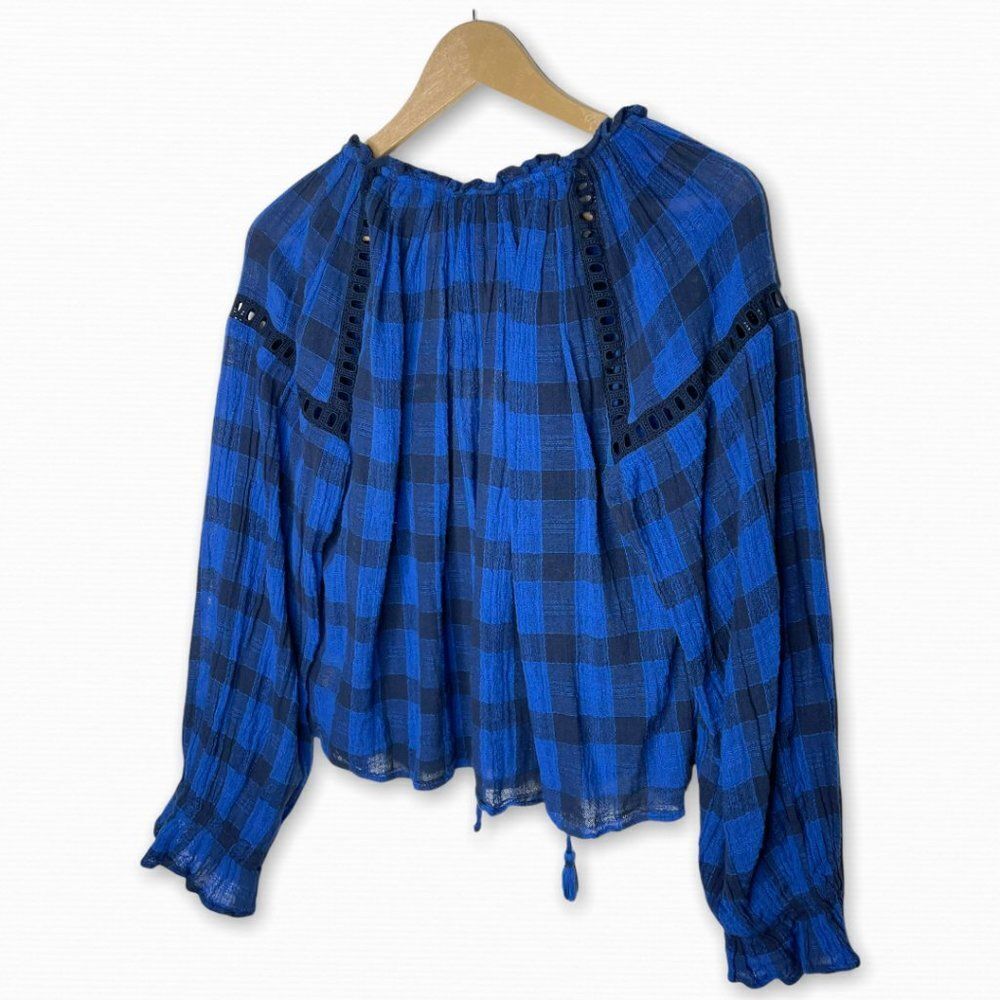 FREE PEOPLE Honey Grove Blue Plaid Top - Picture 10 of 10